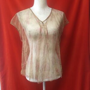 Lilith shirt sleeve sheer blouse faded pink floral nylon size m